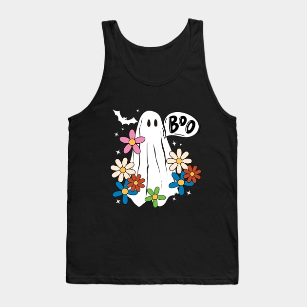 Funny Scary Retro Halloween Ghost Graphic Art Tank Top by ChasingTees